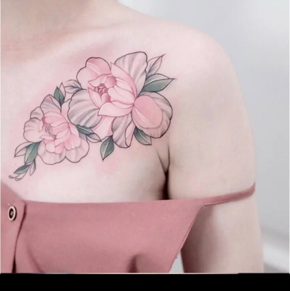9 Pcs Flower Temporary Tattoo Beautiful Color Chest and Shoulder Tattoo - Picture 9 of 9